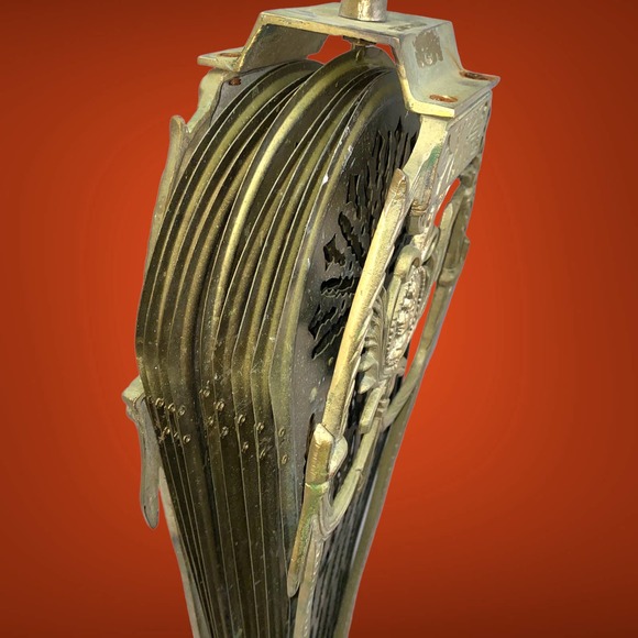 MCM Brass Folding Peacock Fan Fireplace Screen Fire Guard Cameo Face Flowers - Picture 5 of 9